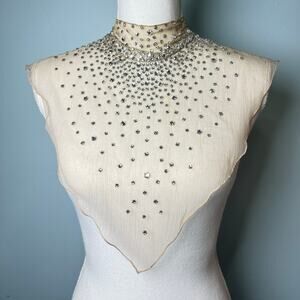 Vintage Pauline Trigere Sheer Crystal Embellished Dicky Mock Neck Collar MCM